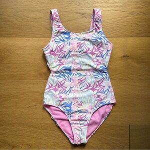 Roxy Swimsuit Girls Large One-Piece Coastal Floral Pink Blue Purple Like New